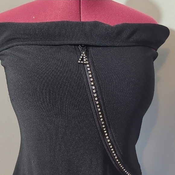 SZ14 Jeweled Zipper Joseph Ribkoff Black Off-Shoulder Cocktail Dress - Picture 6 of 6